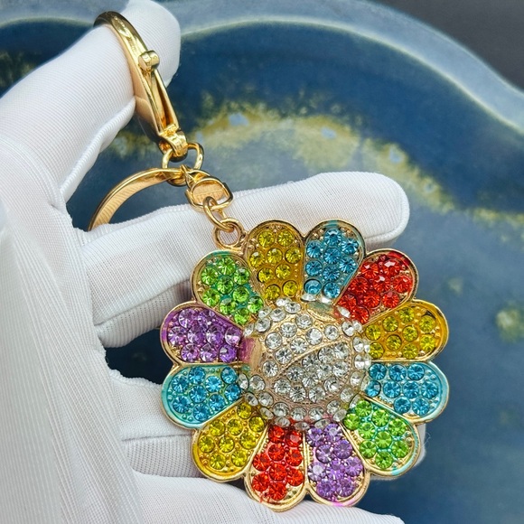 Sunflower Keychain Rhinestone Sunflower Charm Sunflower Bag Charm - Picture 7 of 9